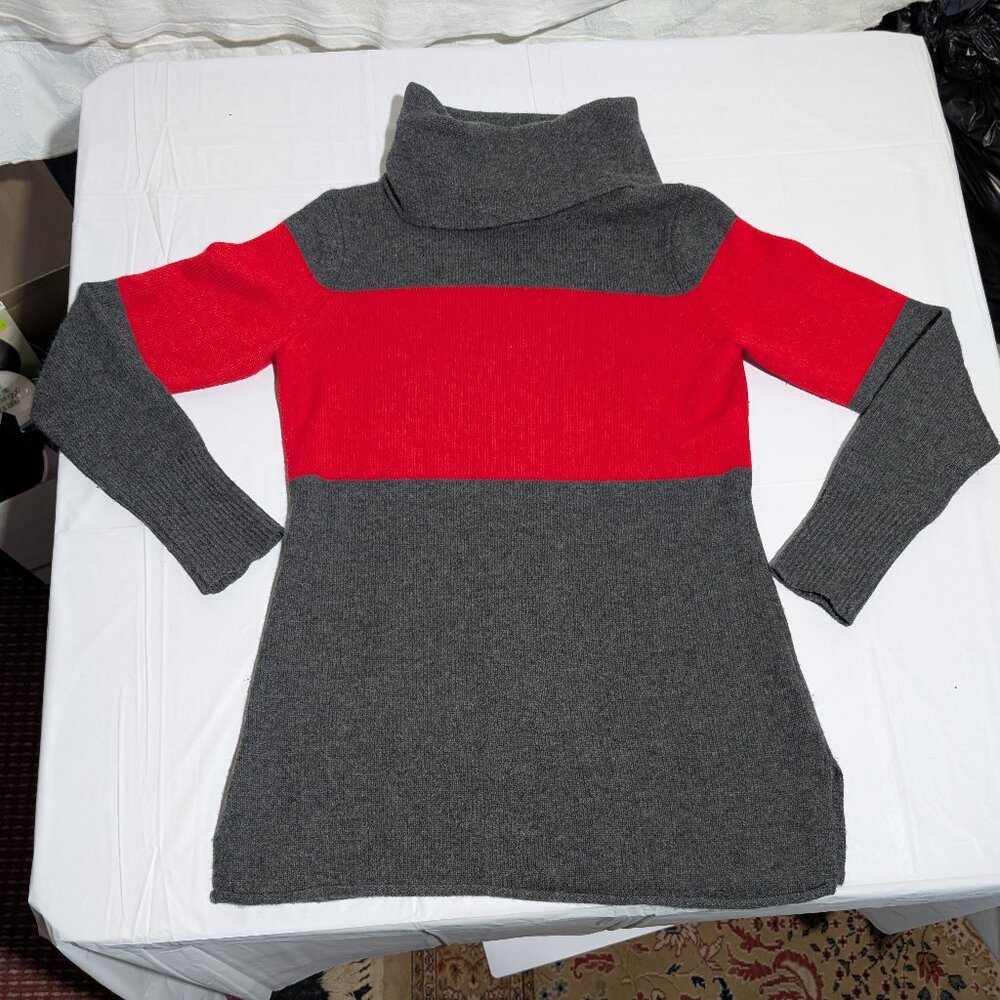 Athleta Red & Gray Chalet 100% Cashmere Turtleneck Sweater Size Small
